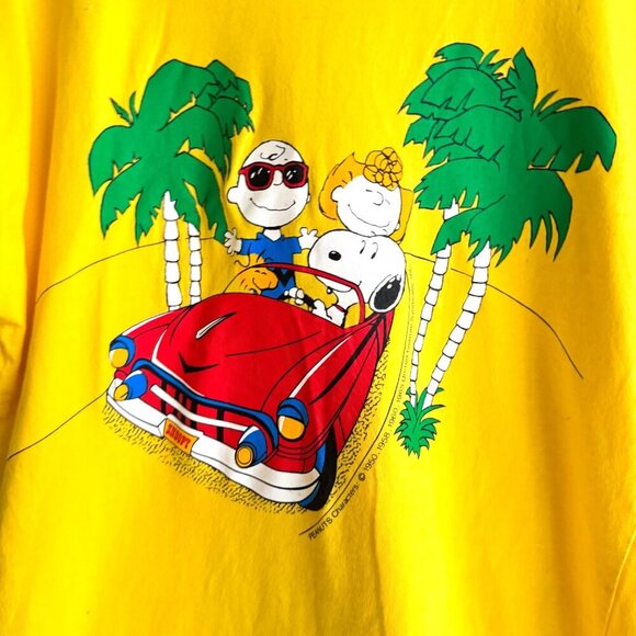 Vintage Peanuts Snoopy Bright Yellow T shirt L - Picture 2 of 5